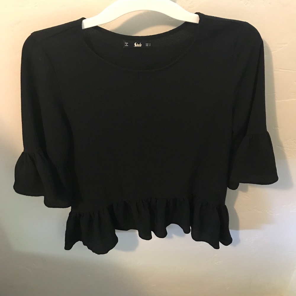 Black ruffle blouse